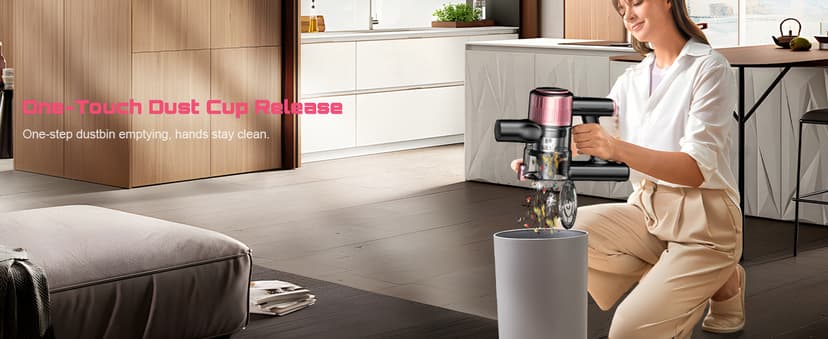 Cordless Vacuum Cleaner, 10 in 1 Stick Vacuum with Powerful Suction, Hose, Green LED Light, Anti-Tangle Brush, Lightweight Rechargeable Vacuum Cleaner for Home, Hardwood Floors, Carpets, Pet Hair,Pink