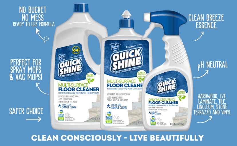 Quick Shine Multi Surface Floor Cleaner 64oz, 2Pk | Ready to Use-Streak Free- No Rinse | Use on Hardwood, Laminate, Luxury Vinyl Plank & Stone | Use in Spray Mops & Vac Mops | Safer Choice Cleaner