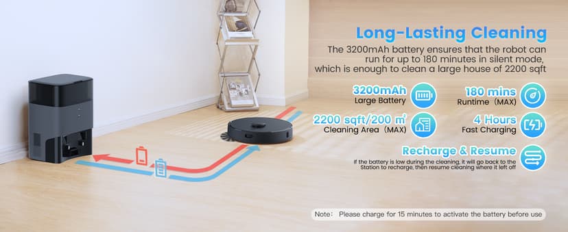 Robot Vacuum and Mop Combo, Self-Emptying, 60-Day Capacity, Schedule, 180mins Runtime, Home Mapping, Wi-Fi/App/Alexa/Remote, Robotic Vacuum Cleaner for Pet, Hard Floors, Carpet