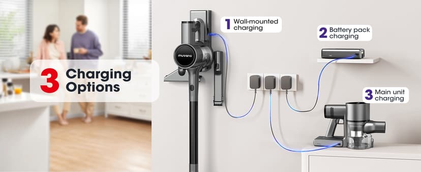 Cordless Vacuum Cleaners for Home, G26 Vacuum Cleaner, 45KPA Powerful Suction, Up to 60 Minutes, Tangle-Resistant, Rechargeable Stick Vac with Wall Mount for Pet Hair, Hardwood Floors