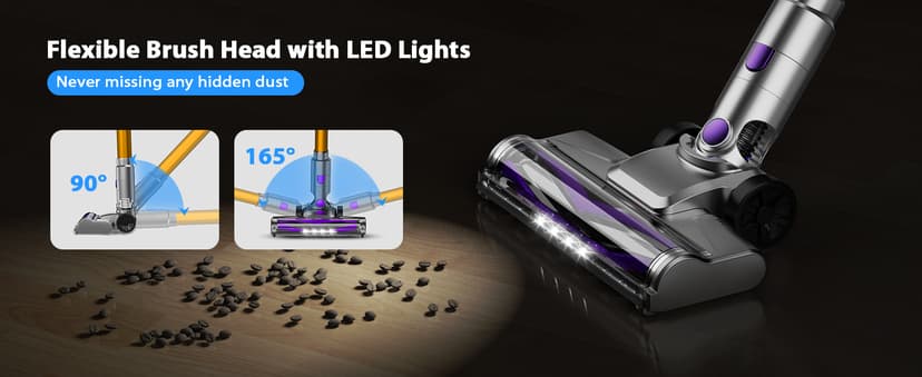 S3 Cordless Vacuum Cleaner, 45kPa Powerful Suction Vacuum Cleaners for Home, 55-Min Runtime Rechargeable Stick Vacuum, Self-Standing, for Pet Hair Carpet Hard Floor, LED Display