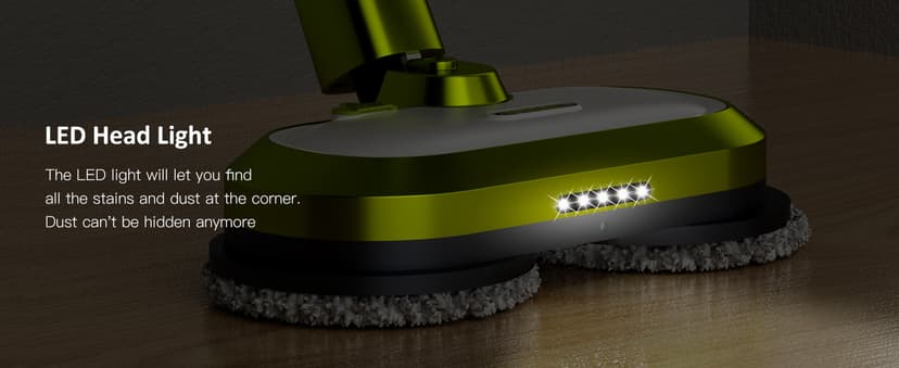 Cordless Electric Mop, Electric Spin Mop with LED Headlight and Water Spray, Up to 60 mins Powerful Floor Cleaner with 300ml Water Tank & Detachable Battery, Super Quiet Cleaning & Waxing