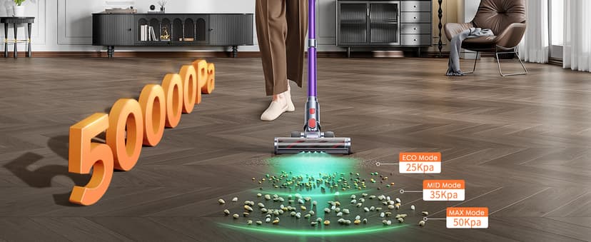 Cordless Vacuum Cleaner, 550W 45KPA 60 Mins Runtime Vacuum Cleaners for Home, Stick Vacuum with Self-Standing, Wall Mount Charging and Intelligent Auto Mode, Handheld Vacuum for Pet Hair/Carpet/Floor