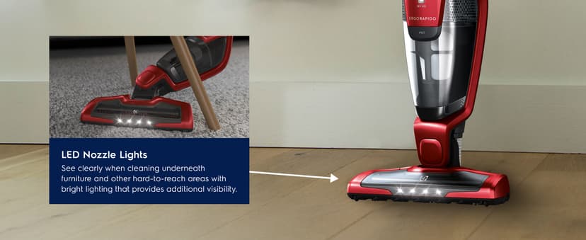 Electrolux Ergorapido Pet Cordless 2-in-1 Vacuum Cleaner with Motorized Pet Nozzle for Easy Pet Hair Removal, 48-Minute Run Time, 2 Power Modes, Chili Red