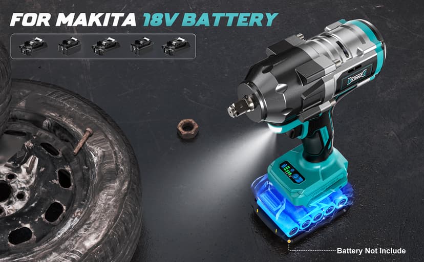 Cordless Impact Wrench 1/2 inch for Makita 18V Battery, 900Ft-lbs Brushless Electric Power Impact Driver Gun Tool, 2100RPM High Torque Impact Wrench with LED Work Light (Tool Only)