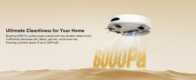 D20S Max+ Robot Vacuum and Mop, Specifically Handling Pet Hair Design, 6000Pa Max Suction, with Self-Empty Dock, 10 Weeks Hands-Free Cleaning, PreciSense LiDAR Navigation, App & Voice Control