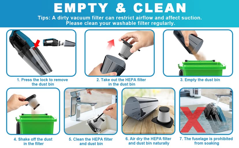 Cordless Car Vacuum Lightweight High Power Handheld Vacuum Cleaner with LED Light, Upgraded Hand Vacuum for Car Home Office and Pet Hair, BlackBlue