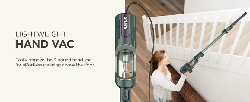 Shark Detect Ultralight Corded Stick Vacuum with Direction Detect and Self-Cleaning Brushroll, Powerful Hair Pickup, Ultra-Lightweight, Crevice & Upholstery Tool Included, Evergreen, HZ752