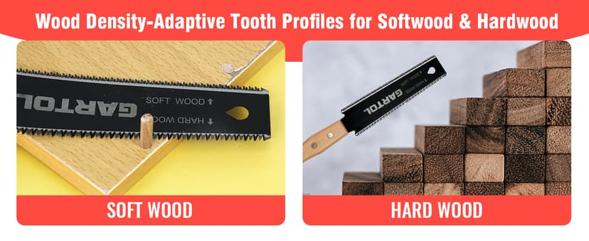 GARTOL Hand Saw for Wood Cutting, 2-Piece Japanese Pull Saw with 6-Inch Flush Cut & Double-Edged SK5 Flexible Blade & Wooden Handle, Precision Woodworking Tools for DIY, Crafting, Carpentry, Trim Work