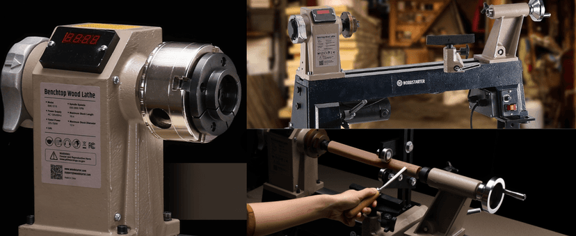 12" x 18" Wood Turning Lathe, 1 HP Benchtop Woodworking Lathe with Variable Speed 650-3800 RPM, Dual-Function Design with Extension Ports for Belt Sander or Grinding Wheel or Rotary Kit