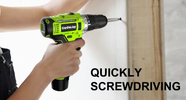 GardenJoy Cordless Power Drill Set: 12V Electric Drill with Battery and Charger, 65pcs Acessories, 3/8"Keyless Chuck, 2 Variable Speed, 24+1 Position, Compact Drill Driver Kit for Home & DIY Project