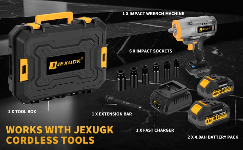 1600Nm Cordless Impact Wrench, 21V 1/2" 1180Ft-lbs Impact Gun wiht 2 x 4.0Ah Battery, High Torque Pistola De Impacto with 6 Sockets, Brushless Llave De Impacto Driver for Truck/Car/Mower