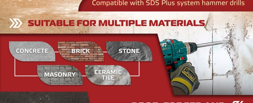 SDS Plus Chisel Set for Rotary Hammer Drills, 6 PCS SDS Chisel Set Includes Point, Flat, Scaling, Groove, Scraping, Tile, Hammer Drill Bits for Brick, Concrete, Block, Masonry