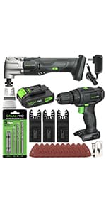 GALAX PRO Cordless Drill Driver/Impact Driver with 1pcs 1.3Ah Lithium-Ion Batteries, Charger Kit, 11pcs Accessories and Tool Bag
