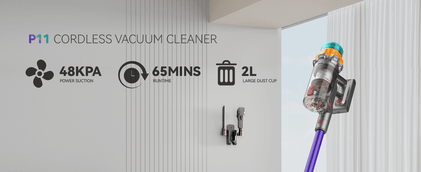 Cordless Vacuum Cleaner, 48KPA 550W 65Mins Self-Standing Vacuum Cleaners for Home, Cordless Stick Vacuum with Oversized Dust Cup, Rechargeable Vacuum for Hardwood Floor, Carpet, Pet Hair