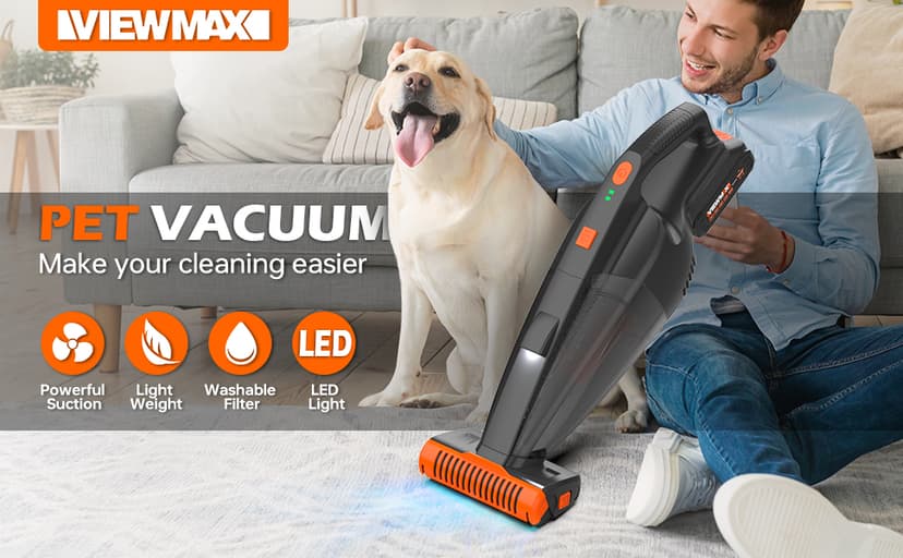 Pet Hair Vacuum, Handheld Vacuum Cordless Rechargeable with LED, 10000Pa Suction, 20V Lightweight Portable Hand Vacuum with Multi-Nozzles & Washable HEPA Filter for Pet Hair, Car and Home