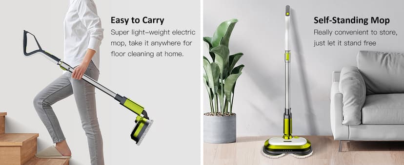 Cordless Electric Mop, Electric Spin Mop with LED Headlight and Water Spray, Up to 60 mins Powerful Floor Cleaner with 300ml Water Tank & Detachable Battery, Super Quiet Cleaning & Waxing