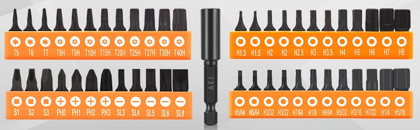 AEJ 49-Pack Screwdriver Bit Set, Hex Head Drill Bit Set, Torx Square Slotted Phillips Bit Set with 1/4" Bit Holder, 1/4 Hex Shank, S2 Steel, 1"Long