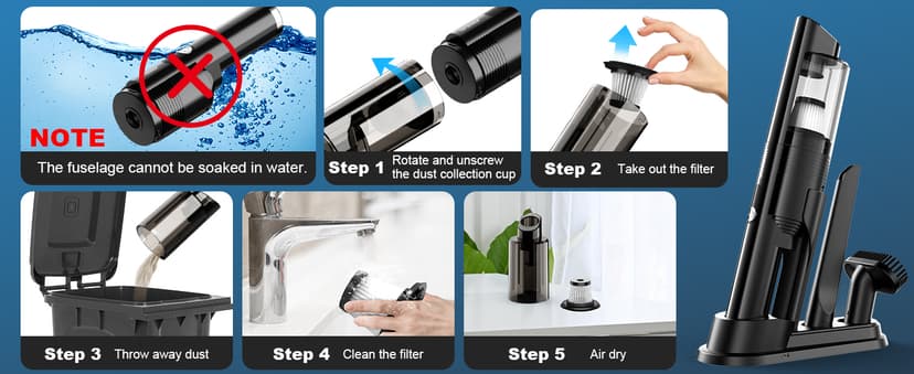 Handheld Vacuum Cordless, Portable Car Vacuum with 2-Speed, 10KPA Powerful Suction Vacuum Cleaner with Charging Dock, Lightweight 4-in-1 Mini Hand Held Vacuum for Car Home Pet Office and Pet Hair 115B