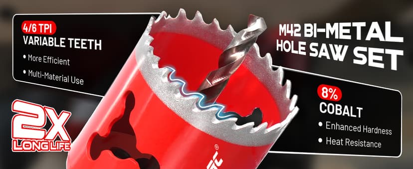 EZARC Hole Saw Kit, 16Pcs Bi-Metal Hole Saw Set with 3/4"-2-1/2"(19-64mm), Mandrels, Drill Bits, Installation Plate, Hex Key with Storage Case, Ideal for Wood, Metal, Plywood, PVC Board