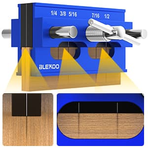 Self Centering Doweling Jig Kit, Drill Jig For Straight Holes Biscuit Joiner Set With 6 Drill Guide Bushings, Adjustable Width Drilling Guide Power Tool Accessory Jigs (Blue)