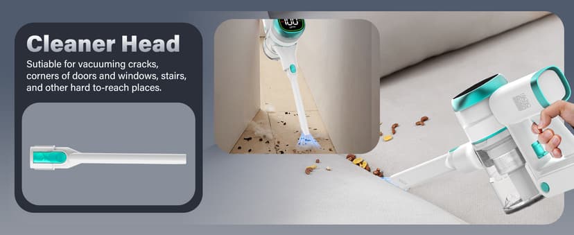 Tikom V500 Cordless Vacuum Cleaner for Home, 40000Pa/450W Stick Vacuum with LED Touch Screen, Charging Wall Dock, Anti-Tangle, Lightweight Handheld Vacuum for Pet Hair, Hard Floor, Carpet, Blue