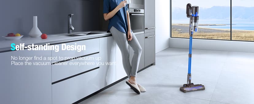 Cordless Vacuum Cleaner, 550W 45KPA 45Min Vacuum Cleaners for Home, Self-Standing Stick Vacuum with Touch Screen, 3 Power Modes, Rechargeable Battery, Handheld Vacuum for Pet Hair/Carpet/Floor