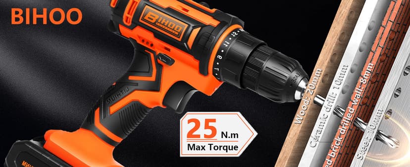 20v Drill Driver Set,Cordless Drill with Battery and Charger,LED Tools Kit,25+1 Torque Setting and 43pcs Drill Bits