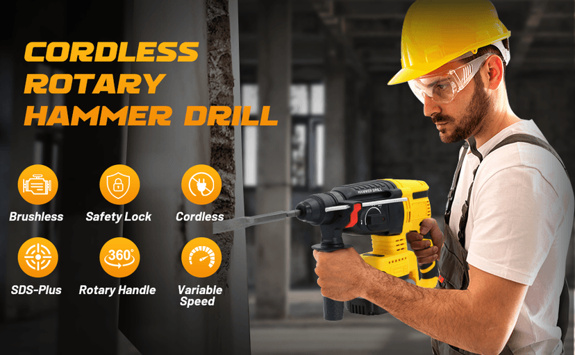 Cordless SDS Hammer Drill for Dewalt 20V MAX Battery, Brushless Rotary Hammer Drill with Safety Clutch for Concrete/Masonry (No Battery)