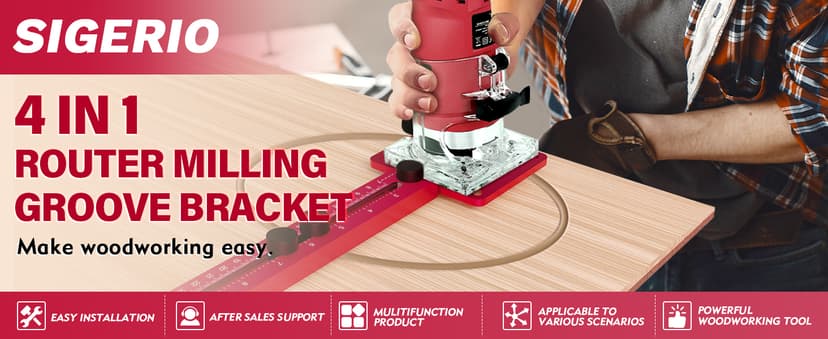 New 4 in 1 Router Milling Groove Bracket, Aluminum Alloy Router Circle Cutting Jig, Multifunctional Router Guide for Cutting Circles, Adjustable Router Jig Tool for Woodworking (Rose Red)