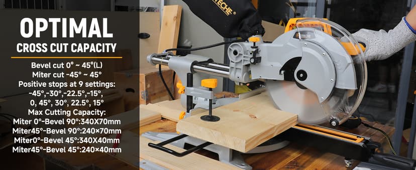 Hoteche 10-Inch Sliding Compound Miter Saw 15-Amp Single Bevel Power Chop Saw with Laser Guide for Wood and Metal Working