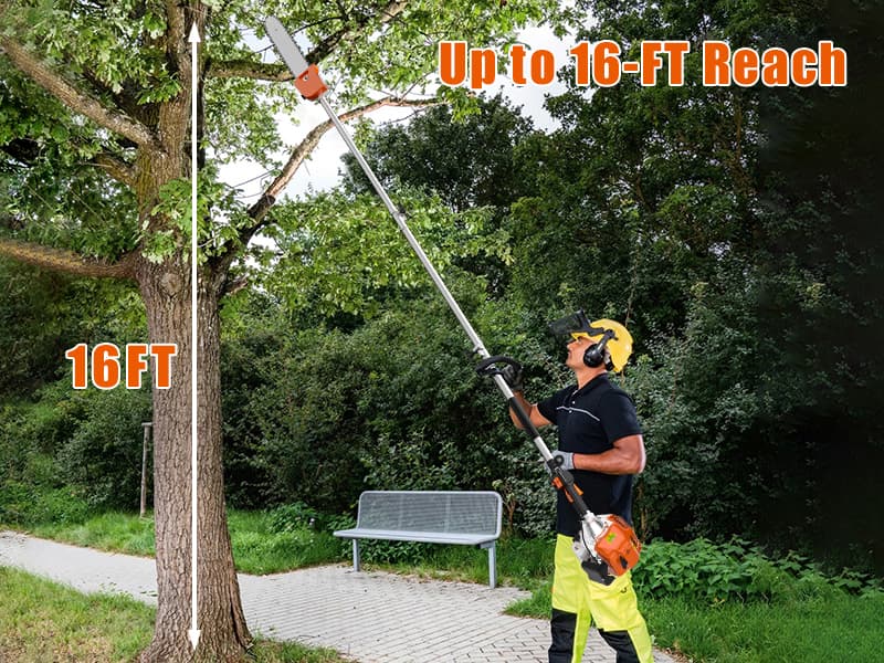 Gas Powered Pole Saw, 48cc 2-Cycle Gas Pole Saws for Tree Trimming with 11.5in Cutting Bar,16-FT Height Reachable Cordless Extension Chainsaw for Tree Trimming Bush Pruning Branch Cutting
