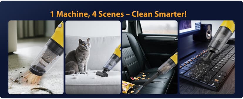 Handheld Vacuum Cordless 1.1 Pounds Car Vac 10000PA Hand Held Vacuums 4-in-1 Hand Vac Cordless Rechargeable HEPA Filter Large Capacity Dust Cup for Car Office Home Pets Hair (Yellow&Black)