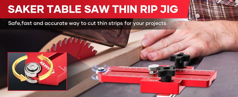 Saker Thin Rip Jig Table Saw Jig Guide, Making Repetitive Narrow Strip Cuts, Fit for 3/4" x 3/8" Slots, for Table Saw Band Saw Router Table