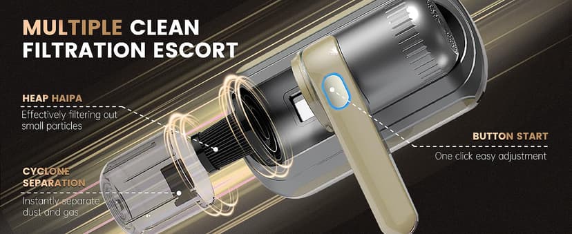 Mattress Vacuum Cleaner, Wireless Handheld Bed Vacuum Cleaner with UV-C Light, HEPA Filter and Ultrasonic Vibration, 12KPa, Suitable for Beds, Sofas, Car Seats, Carpets (Golden)