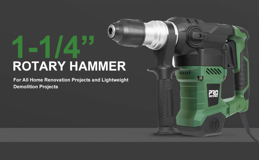 Prostormer 1-1/4" SDS-Plus Rotary Hammer, 13 Amp Powerful Motor, 4 Functions Rotary Hammer Drill with Case, Including Grease, Chisels, Drill Bits, for Concrete, Steel, Wood