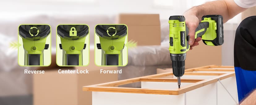 PULITUO'S 20V Cordless Drill/Driver, Electric Screwdriver - 2 Batteries, 30Nm, 21+1 Torque, 2 Speed, Keyless 3/8" Chase Drill with LED Light, Kit for Home (Green)