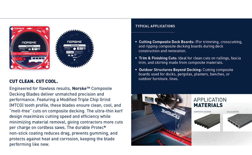 Norske Tools NCSBP228 10 inch x 64T Composite Decking (Trex) and Bamboo Decking Saw Blade with 5/8 inch Bore Japanese Steel