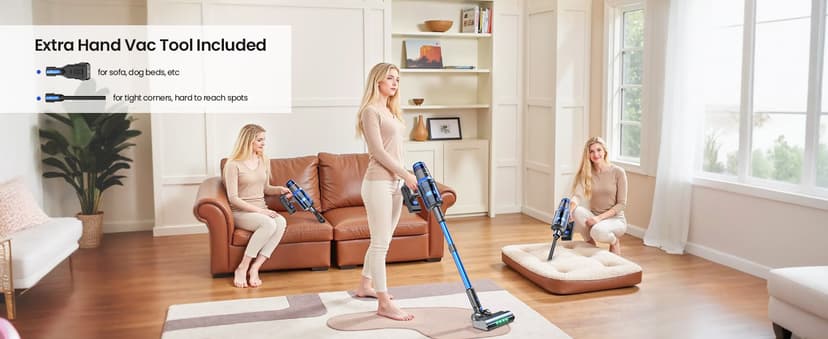 V25 Cordless Vacuum Cleaner, 680W 60Kpa Powerful Stick Vacuum with Dust Sensor, Digital Display, 4000mAh Rechargeable Battery up to 60Mins, Versatile for Pet Hair, Floor, Carpet (Sapphire)