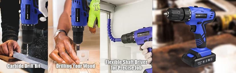 jar-owl 21V Tool Set with Drill, 350 in-lb Torque, 0-1350RMP Variable Speed, 10MM 3/8'' Keyless Chuck, 18+1 Clutch, 1.5Ah Li-Ion Battery & Charger for Home Tool Kit