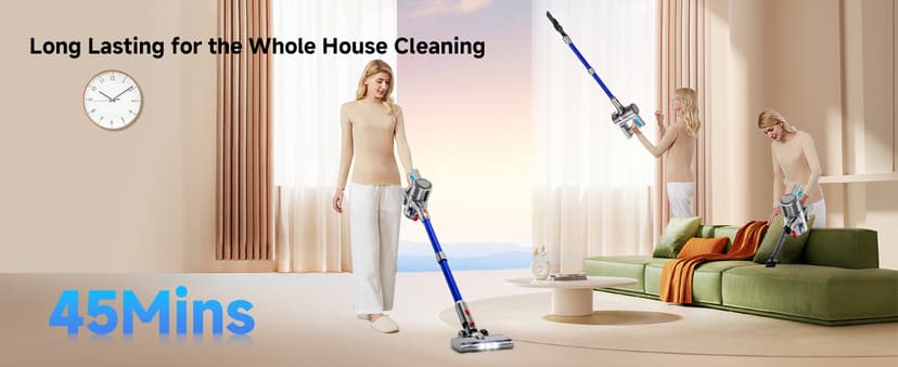 Cordless Vacuum Cleaner, 8 in 1 Powerful Stick Vacuum with 50Mins Rechargeable Battery, Vacuum Cleaners for Home Anti-Tangled Lightweight Handheld Vacuum for Hardwood Floor, Carpets, Pet Hair, Blue