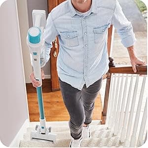Kenmore DS4065 Cordless Stick Vacuum 1L Capacity Lightweight Cleaner 2-Speed Power Suction LED Headlight 2-in-1 Handheld for Hardwood Floor, Carpet & Dog Hair, Blue, DS4065