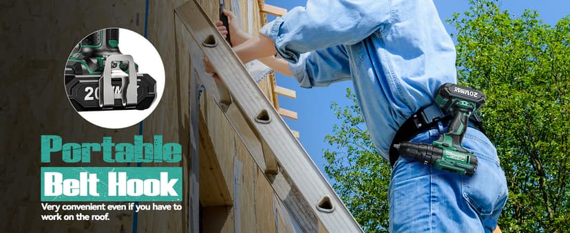 KIMO Hammer Drill - 20V 2X Battery Hammer Drill Cordless Drill Set, 350 In-lb Torque, 3/8" Keyless Chuck, 1350 RPM, 21+3 Position,14pcs Drill/Driver Bits, Power Drill Drivers for Concrete Brick Wall