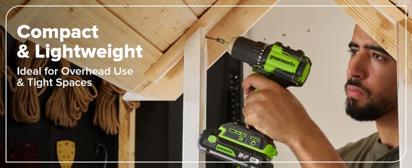 Greenworks 24V Cordless Brushless 400 in-lbs Drill/Driver+1950 in-lbs Impact Driver Combo,High Torque, Lightweight, (2) 2.0Ah USB-C Batteries(12,000mAh Power Bank) and 65W USB-C Fast Charger(3-Port)