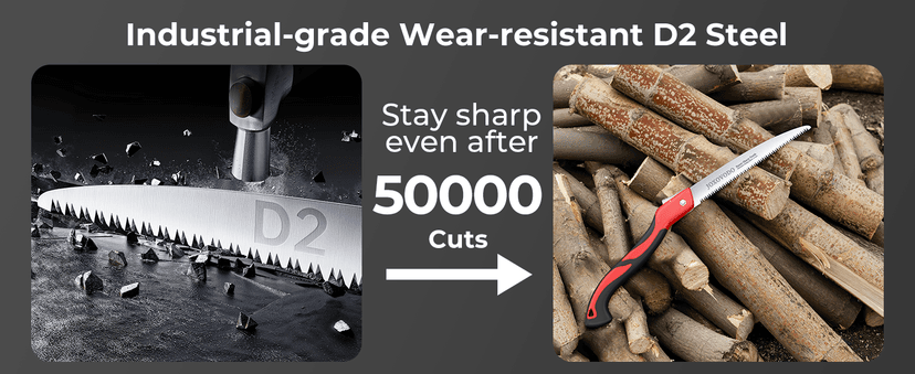 10 Inch Folding Saw Laser-Cut Teeth Pruning Saw for Tree Trimming, D2 Steel Hand Saws for Wood Cutting, 7 TPI Wood Saws Hand For Camping, Bushcraft, Gardening, Outdoor, Heavy-duty Garden Tool