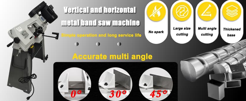 110V Horizontal Vertical Bandsaw 1/2HP 420W Bench Top Metal Cutting Bandsaw Machine with 100x150mm Cutting Capacity Tilting Vise 0-45° Casters Work Light for Metal & Non-Metallic Materials