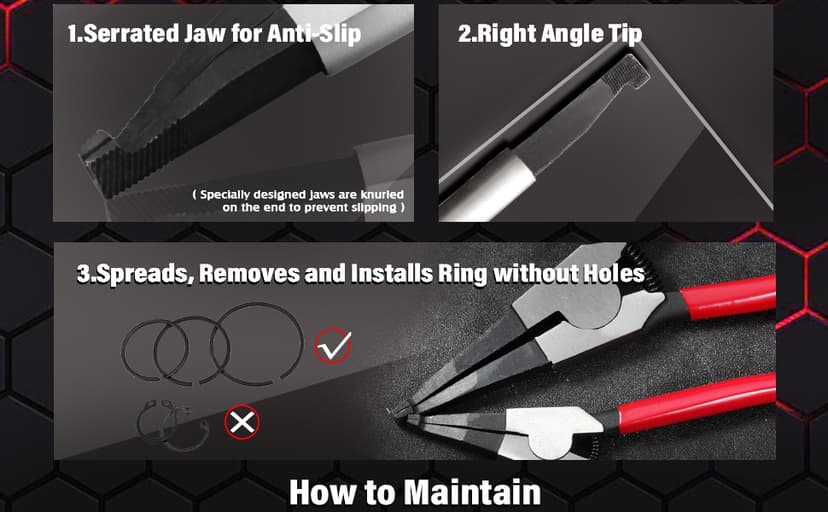 2 PCS Heavy Duty Lock Ring Pliers Set Flat Snap Ring Plier Special Circlip Pliers Reverse Retaining Ring Plier for Transmission Transfer Cases Ring Opening