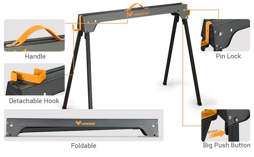 Saw Horses 2 Pack, Heavy Duty Folding Portable Saw Horses Table 2200 Lbs Load Capacity with 2x4 Support Legs, Fast Open Legs and Easy Grip Handle for Woodworking.