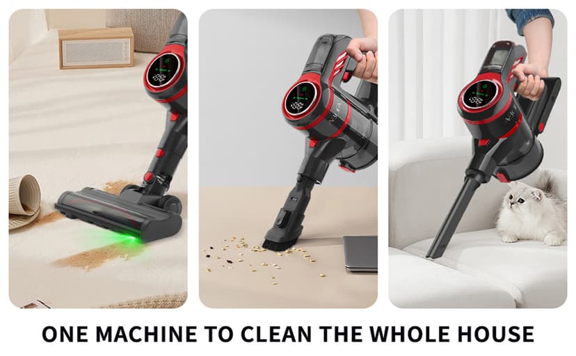 Vacuum Cleaners for Home, Lightweight Cordless Vacuum Cleaner for Hard Carpet, Hard Floor, Pet Hair, 30Kpa Vacuum Cleaner with HEPA Filter, Side Light, Max 55 Mins, Full Touch Screen
