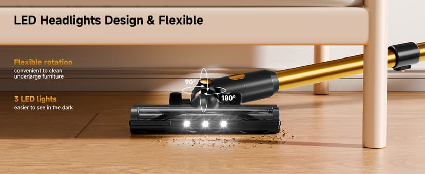 Cordless Vacuum Cleaner, 8 in 1 Powerful Stick Vacuum with 45min Runtime, Anti-Tangle Vacuum Cleaners for Home, Lightweight Handheld Wireless Vacuum for Hardwood Floor Carpet pet Hair, Gold